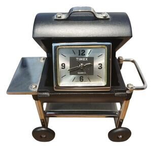 Vtg Miniature Black Barbecue w/Lid Quartz Clock Waterbury Clock Company by Timex